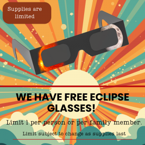 Free eclipse glasses available. 