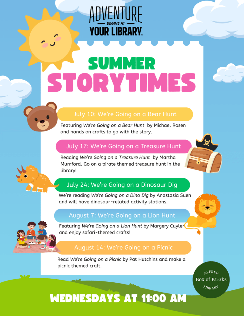 Storytime schedule for summer reading.