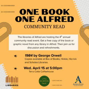 One Book One Alfred Community Read Event Flyer